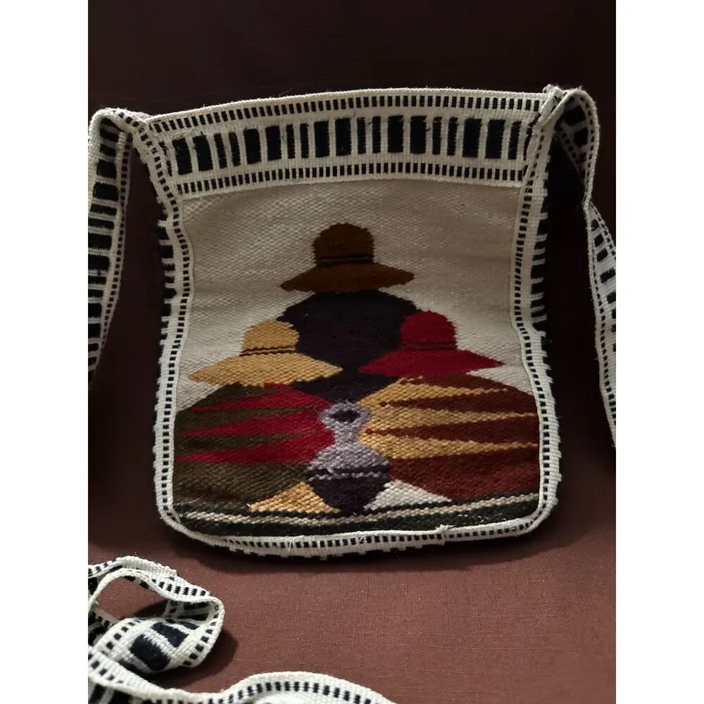 South American Hand Woven Wool Crossbody Tote Bag Zip Closure 9x8